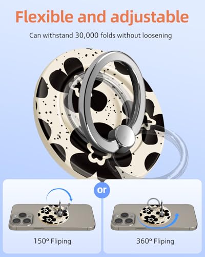 Toycamp Magnetic Phone Grip - Compatible with MagSafe Phone Grip Ring Stand for iPhone 17/16/15/14/13/12 Series Monochrome Flower Cute Phone Ring Holder Grip for Women Girls Girly - color: Monochrome Flower