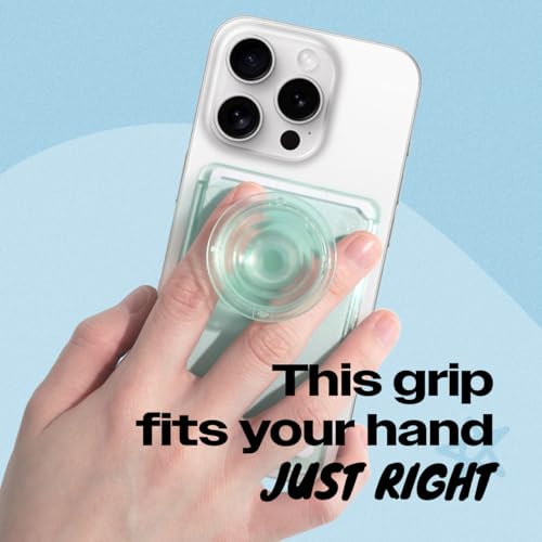 On The Grip Multi Functional Magnetic Phone Wallet with Expanding Phone Grip Kickstand Compatible with Magsafe Including Adapter Ring Phone Card Holder (Mint)