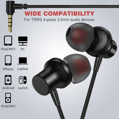 ASKUBSKU 3.5mm Headphones 5.9 ft Long Cord Wired Earbuds with Mic, Black - color: Black