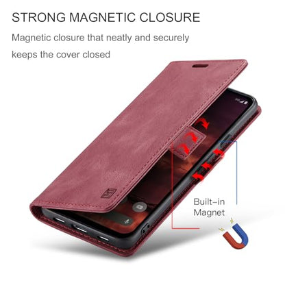 HAII Case for Google Pixel 10a 6.3",PU Leather Folio Flip Wallet Case with Card Holster Stand Kickstand Magnetic Closure Shockproof Phone Cover for Google Pixel 10a (Red) - color: Red