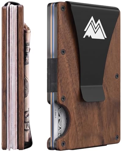 Mountain Voyage Co Minimalist Wallet for Men - Slim RFID, Scratch Resistant, Natural Walnut Wood Credit Card Holder & Money Clip, Easily Removable Money & Cards, Mens Wallets - color: Walnut Wood
