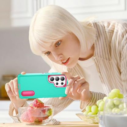 for Samsung Galaxy S26 Ultra Case with Kickstand Case 3-Layer Military Grade Protective Case Cover Silicone Heavy Duty Rugged Shockproof for Galaxy S26 Ultra Phone Case (Cyan+Rose Red) - color: Cyan+Rose Red