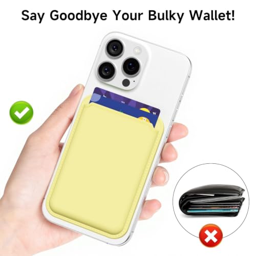 LoeoeL Magnetic Phone Wallet Compatible with Magsafe Wallet, Silicone ID Credit Card Holder Wallets for Back of Phone Pocket, Slim Thin Pouch Sleeve Wallets for iPhone Samsung Pixel, Yellow - color: Yellow