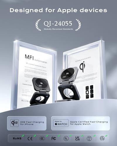 Qi2 MFi 3 in 1 Charging Station for Apple - color: Hypervolt Black