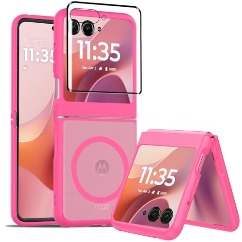 for Motorola Razr 2026/2025/2024 Magnetic Case Compatible with Magsafe,Slim Thin Shockproof Protective Phone Case with Screen Protector for Moto Razr 2026/2025/2024,Rose Red - color: Rose Red, size: Moto Razr 2026/2025/2024