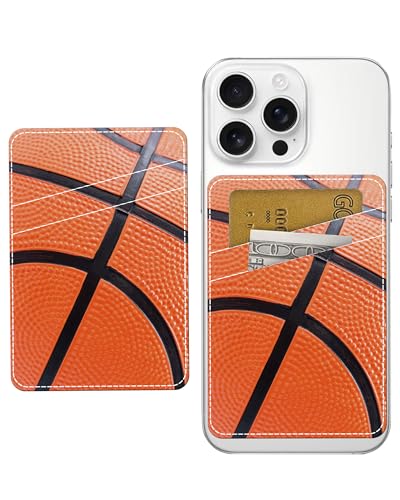 Phone Card Holder, Dual Pocket Leather Phone Wallet Adhesive Stick On, Cute Card Holder, Credit Card Holder for Phone Case Basketball Pattern - color: Basketball Pattern
