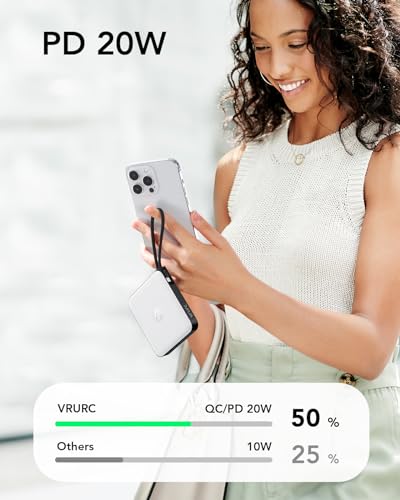 20000mAh Portable Charger Built-in Cables, 22.5W Fast Charging Power Bank - color: White