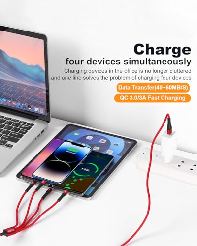 SIQIWO Multi USB C Cable Fast Charging 4FT/2 Pack, 4 in 1 Charger Cord - color: Red