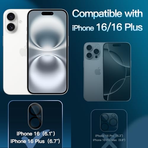 JETech Camera Lens Protector for iPhone 16/16 Plus, 3-Pack | 9H Tempered Glass, HD Clear, Anti-Scratch Protection, Night Shot Compatible, Case-Friendly - size: iPhone 16 / 16 Plus