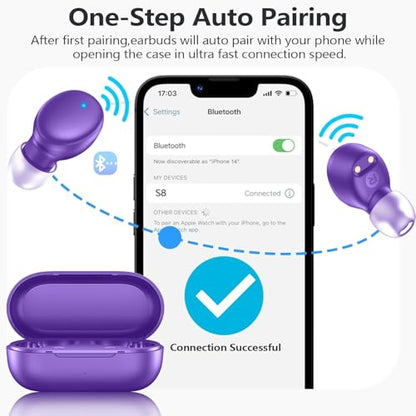 MOZOTER Mini Wireless Earbuds Bluetooth 5.3 in Ear Headphones Headsets - color: Pure Purple