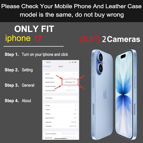 Genuine Leather Wallet Case for iPhone 17, Brown | 2-in-1 Magnetic Detachable, Flip Folio Cover, Card Slots, RFID Blocking, Shockproof Protection - color: Brown, size: 17 6.3‘’