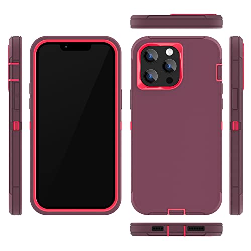 Sansunto Case for iPhone 14 Pro Max, Heavy Duty Defender Shockproof Protective Cover, Dual-Layer Rugged Bumper Phone Case, 6.7 inch. (WineFushcia) - color: WineFushcia