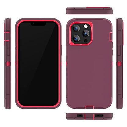 Sansunto Case for iPhone 14 Pro Max, Heavy Duty Defender Shockproof Protective Cover, Dual-Layer Rugged Bumper Phone Case, 6.7 inch. (WineFushcia) - color: WineFushcia