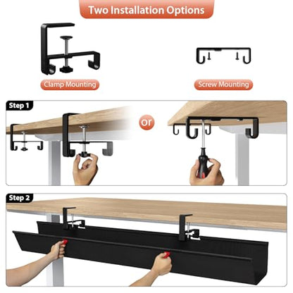 Univivi No Drill Under Desk Cable Management Tray, 48 inch Cable Management - color: Black, size: 48"L x 5.5"W