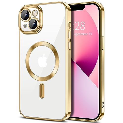Hython Magnetic Clear for iPhone 13 Case with Camera Lens Protector [Compatible with MagSafe] Luxury Plating Edge Slim Soft TPU Cover Protective Phone Case for iPhone 13 6.1", Gold - color: Gold, size: Iphone 13 - 6.1 Inch