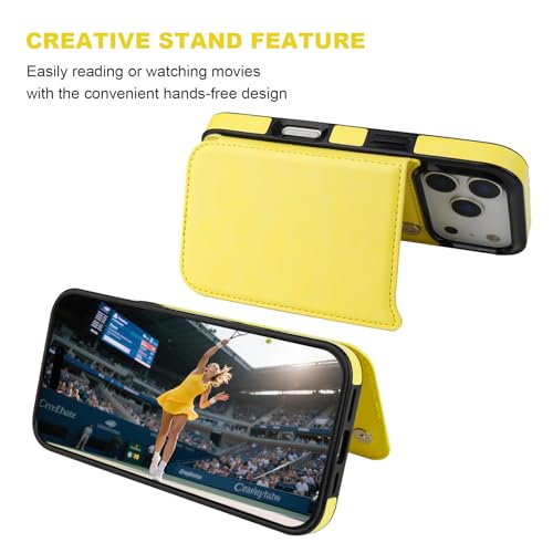 ONETOP for iPhone 17 Pro Wallet Case with Credit Card Holder,Yellow | Kickstand,ID/Cash Holder,Case Wallet with Card Slots,Double Magnetic Clasp,Durable PU Leather Shockproof Cover for Women Men - color: Yellow