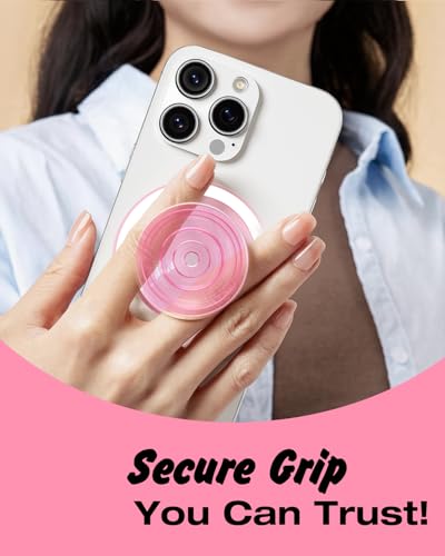 Svanove Magnetic Phone Grip Compatible with Magsafe, Mag Safe Translucent Clear Grip Collapsible Kickstand for iPhone Samsung Pixel, Cute Transparent Silicone Removable Phone Stand Holder, Clear Pink - color: Clear Pink, style: Magnetic