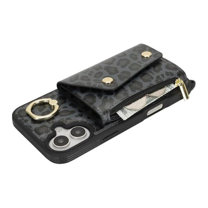 Lipvina Crossbody Wallet Case for iPhone 16 Plus,Black Leopard - color: 04-Black Leopard, size: iPhone 16 Plus 6.7"