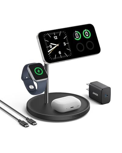 Anker MagSafe Charger, MagGo 3-in-1 Qi2 15W Wireless Charging Station - color: Black