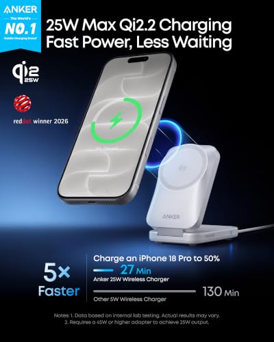 Anker Prime 25W Qi2.2-Certified Palm-Sized 3-in-1 Foldable MagSafe Charger - color: Radiant White