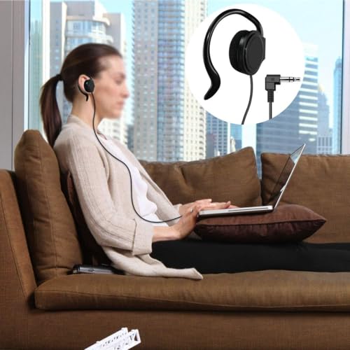 EXMAX Single Headphones 3.5mm Right-Side Earphone One Ear Ear-Hook Headphone for EXD-101 ATG-100T Radio Podcast Laptop MP3 Ear Bud (Right-Side Earphone) - color: Black
