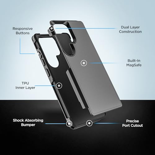 Encased Rugged Belt Case for Samsung Galaxy S25 Ultra, Protective [Heavy Duty] Dual-Layer Shockproof Cover with Rotating Belt Clip Holster (Compatible with MagSafe), Black (S25 Ultra) - size: S25 Ultra