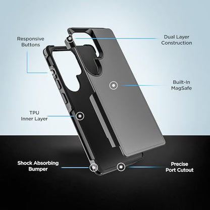 Encased Rugged Belt Case for Samsung Galaxy S25 Ultra, Protective [Heavy Duty] Dual-Layer Shockproof Cover with Rotating Belt Clip Holster (Compatible with MagSafe), Black (S25 Ultra) - size: S25 Ultra