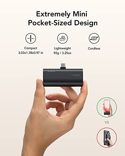 Small USB C Portable Chargers, 5000mAh Fast Charging Power Bank, 2 Pack