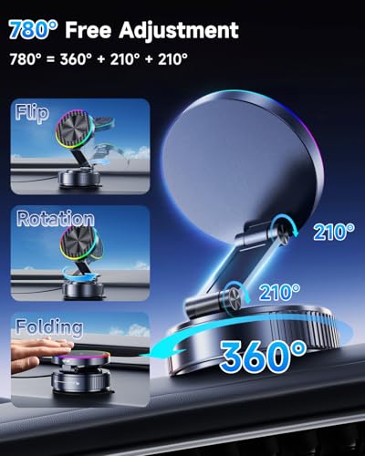 for Magsafe Car Mount Charger, 15W Fast Charging Magnetic Wireless Car Charger [120LBS Ultra Suction Cup & 3800gf Magnet] 780° Dashboard Vacuum Magnetic Phone Holder Car Bracket for iPhone & Android
