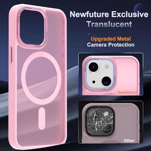 Newfuture Magnetic for iPhone 13/iPhone 14 Case Shockproof, Chalk Pink | Military Drop Protection, Slim Matte Anti-Fingerprint, Compatible with Magsafe, Camera Guard, Translucent Protective Cover - color: Chalk Pink, size: iPhone 13/iPhone 14 6.1inch