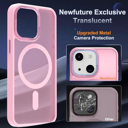 Newfuture Magnetic for iPhone 13/iPhone 14 Case Shockproof, Chalk Pink | Military Drop Protection, Slim Matte Anti-Fingerprint, Compatible with Magsafe, Camera Guard, Translucent Protective Cover - color: Chalk Pink, size: iPhone 13/iPhone 14 6.1inch