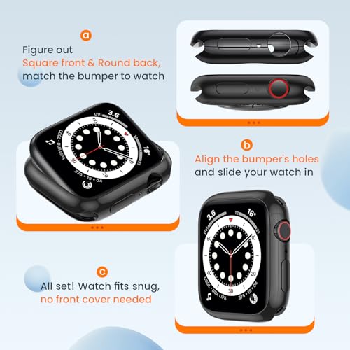 [2 Pack] Bumper Case for Apple Watch SE3/SE2/SE/Series 6/5/4 44mm, Black - color: Black+Black, size: 44 mm SE/Series 6/5/4