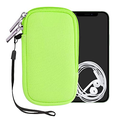 kwmobile Neoprene Phone Pouch Size XS - 3,5/4" - Universal Cell Sleeve Mobile Bag with Zipper, Wrist Strap - Neon Green - color: neon green, size: XS - 3.5/4"