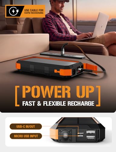 ToughTested 24000mAh Solar Power Bank, LED Flashlight, USB-C Fast Charging