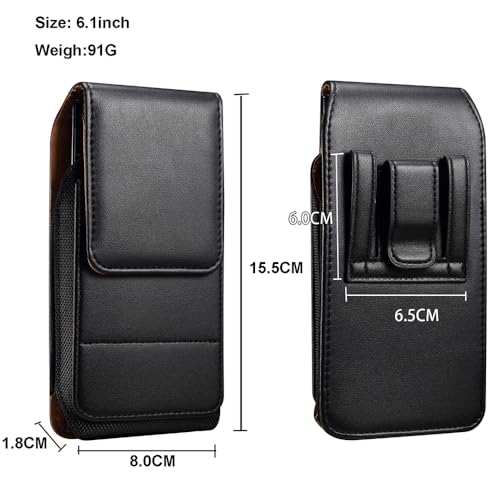 Universal Cell Phone Holster for Men Belt, Mobile Phone Belt Pouch, 6.1" Outdoor Travel Waist Bag Case with Belt Clip/Loop Credit Card Holder for iPhone 17/16/15/14/13/12 Samsung S26/S25/S24/S23/A41 - color: 6.1 Inch