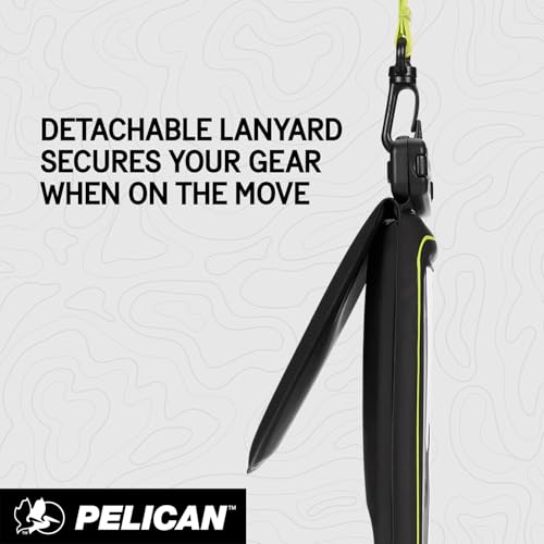 Pelican Marine Waterproof Phone Pouch w/Storage Pocket -Black/Hi-Vis Yellow | Large Touchscreen IP68 Floating Waterproof Phone Case w/Detachable Lanyard - Fits All Phones - Beach Cruise Travel Essentials - color: Black/Neon - 1 Pack - Large w/ Storage Poc