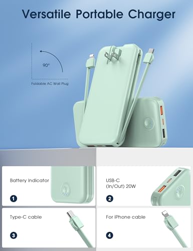 Nusyddy Portable Charger 10000mAh Fast Charging w/Built-in Wall Plug Green - color: Lime
