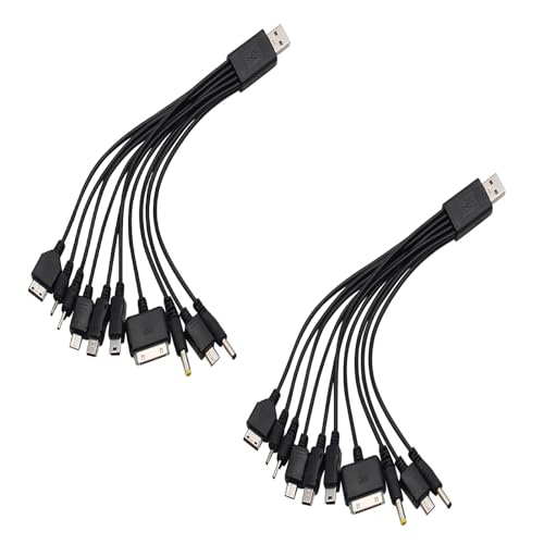 WOFALO 2 Pack (7.87inch) 10 in 1 Universal USB Cable, Multiple Universal Charging Cable for Cell Phones Blutooth Earphone Speaker Adapter Cable, 7.87inch