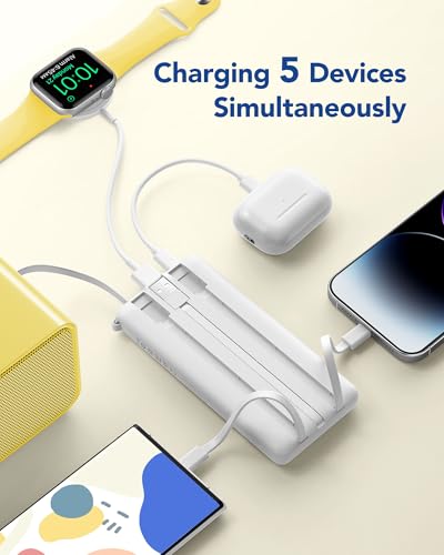 VRURC Portable Charger, Built-in Cables Power Bank 10000mAh - color: White
