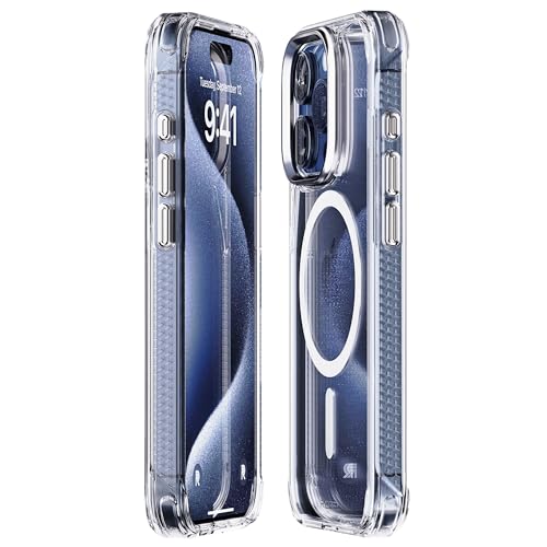 REBEL Clear Case for iPhone 15 Pro [Crystal Series Gen-5] Strong MagSafe Compatible, Anti-Scratch, Non-Yellowing, Protective Shockproof Bumpers, Metal Lens & Buttons, 6.1 Inch Phone 2023 (Clear) - color: Crystal Clear, size: iPhone 15 Pro
