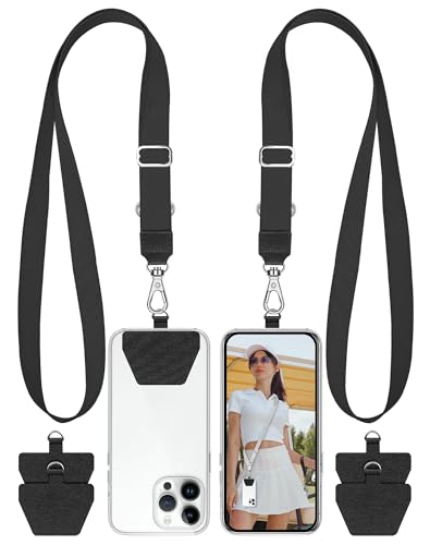 SHANSHUI 2 Pack Phone Lanyard, 4X Durable Pads Universal Nylon Cell Phone Neck & Crossbody Adjustable Cell Phone Lanyard Tether Fit All Smartphones - color: Blackgrey X2, size: 23inch