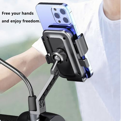 Aluminum Alloy Motorcycle Phone Mount with Vibration Dampener & High-Speed Secure Lock, Anti-Theft Handlebar Cellphone Holder for Motorcycle Bike Bicycle Scooter ATV, for 4.7-7.2'' Smartphone