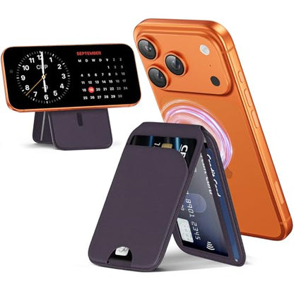 QYQBOON Mag-Safe Wallet Strongest Magnetic Lightweight Phone Wallet Stand Adjustable Leather Card Holder for iPhone 17/16/15/14/13/12 Series, Not for iPhone 13/12 Mini (Purple) - color: Purple