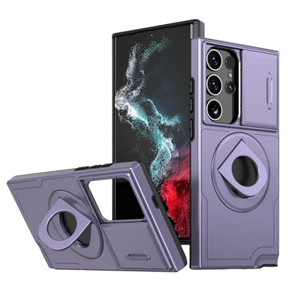 ANNGELAS for Samsung Galaxy S23 Ultra Mag Safe Kickstand Case with Slide Camera Cover,Slim Shockproof Military Heavy Duty Anti Drop Full Body Protection,360 Rotating Stand Magnetic Phone Case(Purple) - color: Magnetic Stand Purple