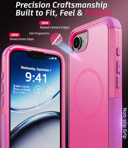 Heavy Duty Case for iPhone 17e & iPhone 16e - Military Grade Drop Proof Protective Cover [Compatible with MagSafe],with Screen Protector, Shockproof, Anti-Slip (Pink) - color: Pink