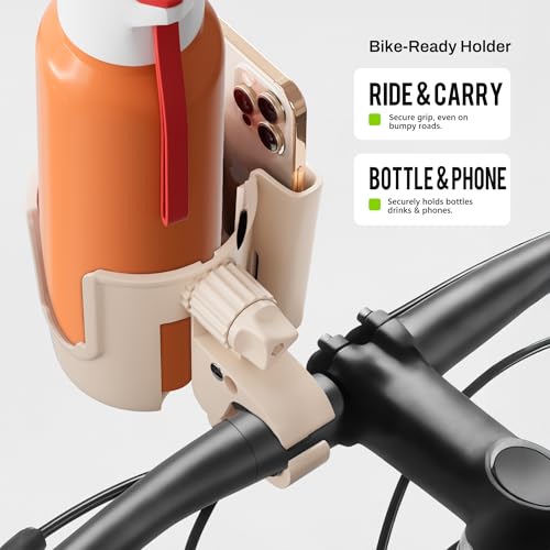 Li & Zhao Universal Stroller Cup Holder - 2-in-1 Wheelchair Cup Holder Adjustable Bike Drink Holder with Phone Holder Accessories for Rollator,Bike,Scooter,Walker(Beige) - color: Beige