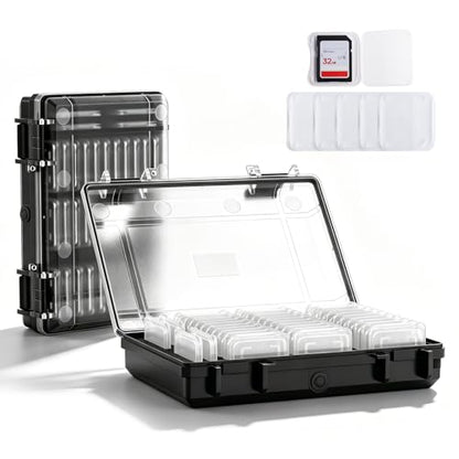 37-Slot Clear SD Card Holder, Water-Resistant Memory Card Case - color: Clear