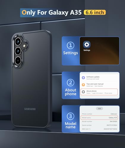 FNTCASE for Samsung Galaxy A35-5G Case: Matte Protective Phone Cases Slim Translucent Anti Yellowing Cover Rugged Shockproof Military Grade Drop Protection Tough Durable 6.6 Inch Black - color: Matte Black