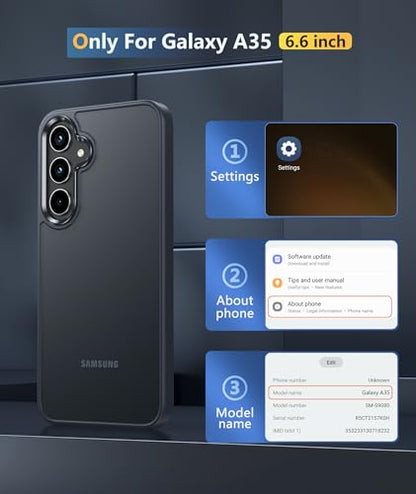 FNTCASE for Samsung Galaxy A35-5G Case: Matte Protective Phone Cases Slim Translucent Anti Yellowing Cover Rugged Shockproof Military Grade Drop Protection Tough Durable 6.6 Inch Black - color: Matte Black