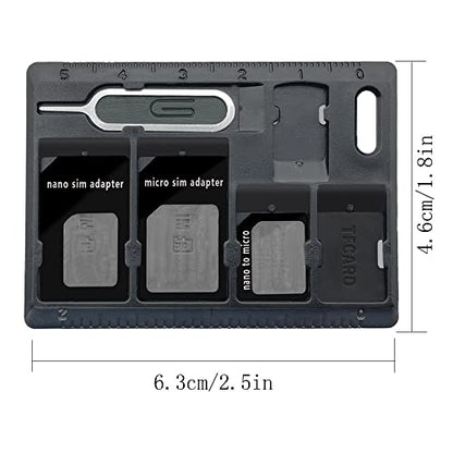 1 Pack SIM Card Holders with Tray Opener Pins, Card Storage Tool Set for Standard Micro Nano Micro-SD Memory Cards, with 3 Card Adapters and 1 Eject Pins - Black